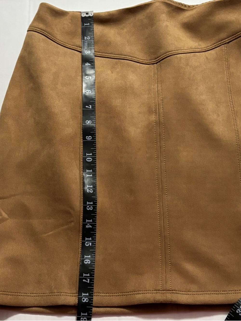 WHBM Faux Suede Mini Skirt Brown Size 8 Stretch Fitted Chic - Picture 7 of 8